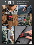 GBEAST Wearable Bluetooth Speaker with RGB/Flashlight, IPX6 Waterproof Clip-On Portable Speaker with 30H Playtime - Built-in Mic Hands-Free for Jobsite/Outdoor/Golf, TWS Portable Speakers (Red)