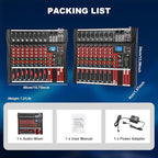 8 Channel Audio Mixer, Professional Music Mixer Board DJ Mixing Console with Bluetooth, USB/MP3 Player, Reverb, and 48V Phantom Power for Studio Recording, Karaoke, and Live Performances