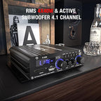 Facmogu S-299 4.1CH Bluetooth Power Amplifier with Active Subwoofer Output (NOT Passive Subwoofer), Max 800W RMS 40Wx4 Subwoofer Amplifier Hi-Fi Integrated Mini Speaker Amp Audio Sub Bass Amp