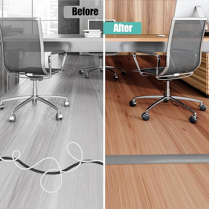 Floor Cord Cover Self Adhesive Cord Hider,3.3FT Cable Management, Extension Strip Protector for Wires, Prevent Cable Trips for Offices, Gyms, Exhibitions Cavity:0.39"(W) x 0.27"(H) Gray