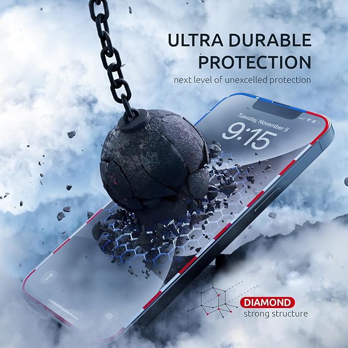 Screen Protector for iPhone 16e/14/13Pro/13-2 Pack (USA Flag Design and Black) - 9H Hardness, Oleophobic Coating, Easy Installation - Tempered Glass Screen Protector for iPhone 14