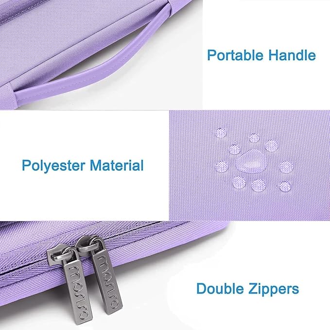 MOSISO 360 Protective Laptop Case 13.3 inch, 13-13.3 inch Laptop Sleeve Compatible with MacBook Air/Pro 13 / Pro 14, HP Dell ASUS Lenovo, Side Open Bag with 2 Raised&1 Flapover Pockets, Purple