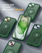 Miracase Glass Series for iPhone 15 Case [Compatible with MagSafe] Full-Body Magnetic Case with Built-in 9H Tempered Glass Anti-Fingerprint Screen Protector + Camera Lens Protector, Matte Green