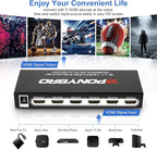 HDMI 2.0 Switch 5 Port 4K@60Hz Auto-Switching – 5 in 1 Out with Remote, HDR10, 3D, Ultra HD for PS5/Xbox/PC/Fire TV, Zero Delay