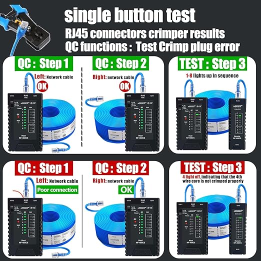 NOYAFA Network Cable Tester for RJ45, RJ11, RJ12 /Cat5, Cat5e, Cat6, Cat6a, Cat7, Phone Line Cat3, Ethernet Tester, LAN Cable Test Tool (Black)