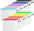 SUNEE Plastic Mesh Zipper Pouch 6x9 in (9 Colors, 18 Packs),Extra Large Water-Resistant Zip Bag for School Office Supplies, Puzzles & Games Organizing Storage