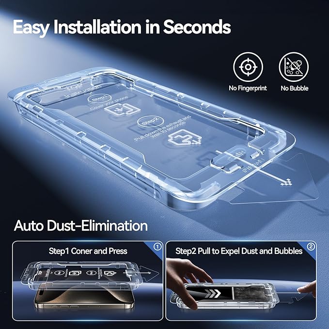 SMARTDEVIL 2PACK Privacy Screen Protector for iPhone 15 Shatterproof Tempered Glass [True 28°Anti Spy] [9H Hardness] [Auto Dust-Elimination Install], [Bubble Free]