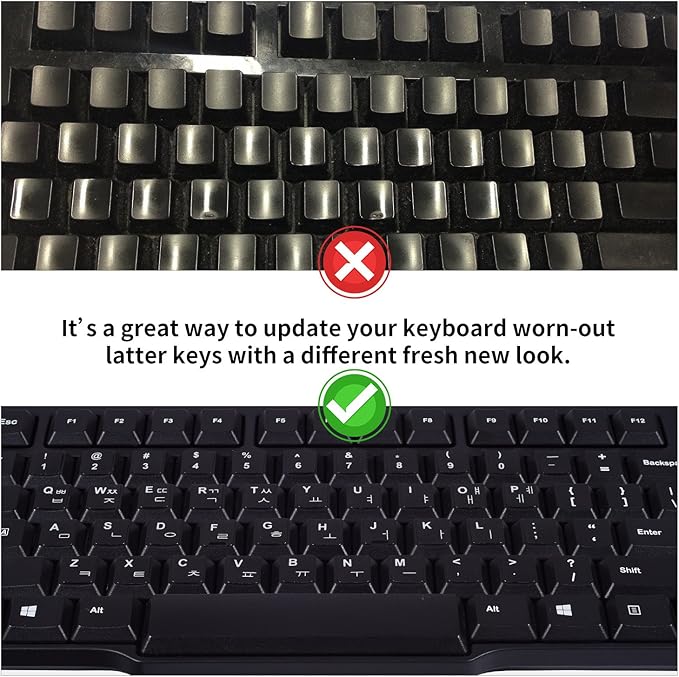 2PCS Korean Keyboard Stickers, Korean-English Keyboard Letters Replacement Sticker White Font on Black Background for Computer Laptop Notebook Desktop, Matte Keyboard Alphabet Stickers