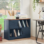 Large Record Player Stand with Vinyl Storage Up to 450 Albums, 39 Inch Farmhouse Wood Navy Blue Vinyl Records Storage Cabinet with Barn Doors, Mid-Century Turntable Stand for Living Room