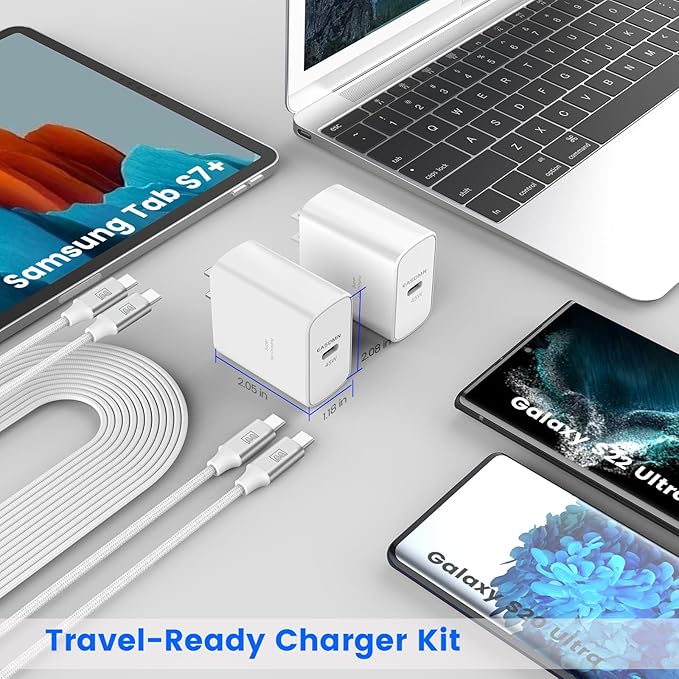 45W Super Fast Charger Type C, [2 Pack] 45 Watt USB-C Charger PD/PPS Wall Charging Block for Samsung Galaxy S25 Ultra/S24/S23 Ultra/S23+/S22 Ultra/S22+/S20 Ultra, Tab S8(White, with 2X 6.6ft Cable)