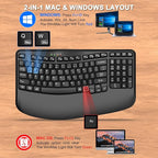 EDJO Ergonomic Wireless Keyboard with Wrist Rest, Wave Keys, Comfortable Natural Typing, 2.4GHz Ergo Wireless USB Computer Keyboard for Multi-OS, Windows, Mac OS, Laptop, PC (Black)