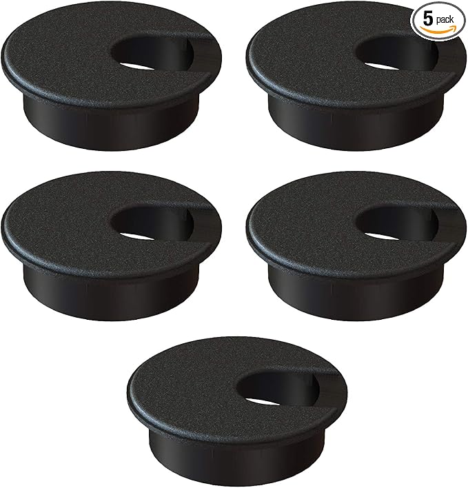 MAHDPRO Desk Grommet 2 Inch (50 mm) Pack of 5-Black ABS Plastic Cable Hole Cover to Arrange Wires & Cords Through Computer Table/Countertops
