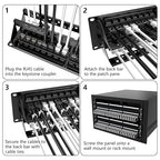 Jadaol 48 Port Patch Panel Rackmount or Wall Mount 19-Inch, 2U Cat6 Network Panel Preloaded with 48 Keystone Couplers plus 2 Spare, 10Gbps Ethernet Patch Panel with Cable Management & Back Support Bar