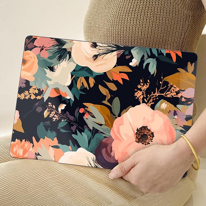 TWOLSKOO Compatible with M4 MacBook Air 15 inch Case 2025-2023 Released Model M4 A3241 M3 A3114 M2 A2941, Plastic Hard Shell & Screen Protector & Keyboard Cover &Type C Adapter, Bright Abstract Flower