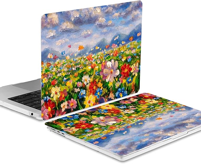 Compatible with MacBook Air 13 Inch Case 2017 2016 2015 2014 2013 2012 2011 2010 Release A1466/A1369, Plastic Hard Shell Case + Keyboard Cover + Screen Protector - Flowers