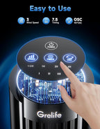 Grelife Tower Fan, Mechanical Controls, 3 Speed Settings, 90° Oscillation - 13 Inch, Quiet, Space-Saving, Bladeless Cooling, Portable Desk Fan for Bedroom, Home, Office