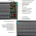 Depusheng PA16 Professional Audio Mixer Sound Board Console Desk System Interface 16 Channel Digital USB Bluetooth MP3 Computer Input 48V Phantom Power Built-in 256 Reverb Effect, Black