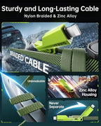 SHEZI [Upgraded 2.0 4-in-1 USB C Cable 60W 5FT Fast Charging [480Mbps Data Transfer] Flat Nylon Braided Charger Cord Combo, USB A/C to C/L Multi Charge Cable for iPhone/iPad & Most Devices, Green