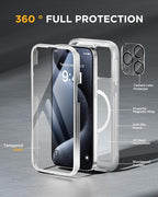 Miracase Magnetic for iPhone 15 Pro Max Case 6.7'' [Compatible with Magsafe] Full-Body Drop Proof Phone Case for iPhone 15 Pro Max with Built-in 9H Tempered Glass Screen Protector,Matte White