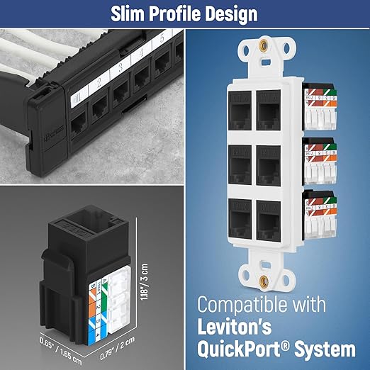 Everest 90° Angled RJ45 Cat6A Keystone Jacks 50-Pack in Black - Slim Profile Female RJ45 Connectors - Cat 6A Keystone Jack - Compatible with 90° Angled Speed Termination Tool - easyJACK (B094WB91H3)