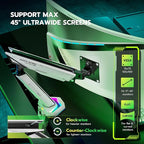 ARES WING RGB Single Monitor Arm Desk Mount for 17-45 inches Flat and Curved Monitors, Holds 35.2 lbs Heavy Duty, Adjustable Ultrawide Monitor Arm with Clamp & Grommet Base, 75/100 VESA Mount, White