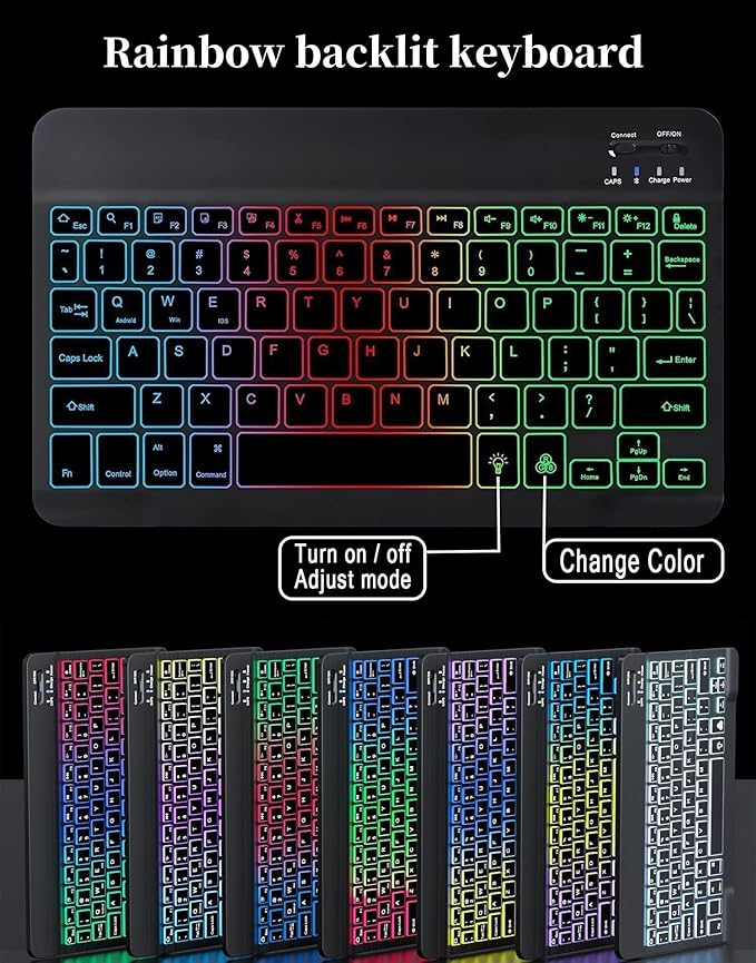 for iPad 9.7 inch 6th/5th Generation, Air 2, Air, iPad Pro 9.7 Keyboard Case with Mouse and Rainbow Backlit Detachable Bluetooth Keyboard Cover,Dark Green+Black