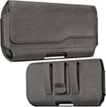 DeBin Holster for Large iPhone Plus, Pro Max Models 16 15 14 13 12 11 Xs Max – Leather Cell Phone Belt Holder Case with Clip, Carrying Pouch Cover Fits Phone with Case on, Pewter