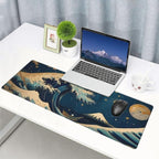 Gaming Mouse Pad, Large Non-Slip Rubber Base Mousepad, Keyboard Mouse Mat, Desk Pad with Stitched Edges, 31.5x11.8inch, Wave Moon