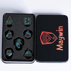 Metal RPG Dice Set,DND Polyhedral Dice Set 7pcs,Metallic Glitter Large Stripe Dice Set for Dungeons and Dragons Role Playing Games(Black Nickel Dark Green)
