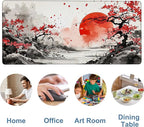 Large Mouse Pad Ink Painting Gaming Desk Pad Computer Keyboard Non-Slip Waterproof Mouse Mat with Rubber Base and Stitched Edges Entertainment Office Writing Desk Mat 35.4 x 15.7 Inches