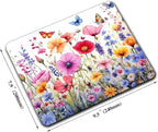 Colorful Wildflowers Floral Butterfly Custom Mouse Pad with Non-Slip Rubber, Small Square Design for Wireless Laptop & Computer Mouse Pads for Desk, 9.5 x 7.9 inch Smooth Surface for Gaming & Office