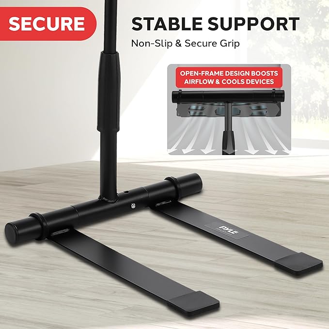 Pyle Portable Folding Laptop Stand - Standing Table with Adjustable Angle, Foldable Height and Four Prong Anti-Slip Tray for iPad, Tablet, DJ Mixer, Workstation, Gaming and Home Use - PLPTS55
