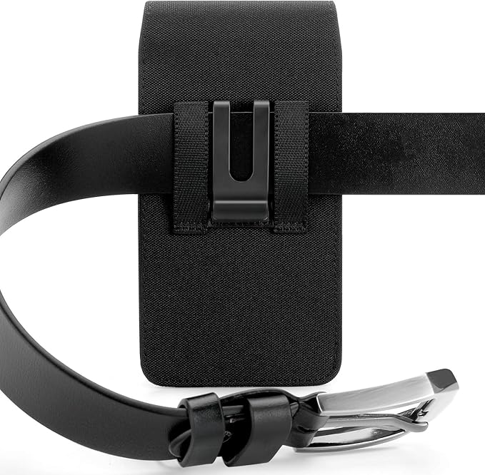 BECPLT Nylon Cell Phone Holster Case with Belt Clip - Fits iPhone 12/13/14 Pro, X, Xs, 10, Galaxy S21/S22/S23, Pixel 4/5, LG G4/G5/G6 (With Thin Case On)