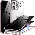 Privacy Magnetic Case for iPhone 16 with Metal Titanium Frame Privacy Screen Protector & Camera Lens Protector, Magnetic Adsorption Double Sided Tempered Glass Case Anti Peep Anti Spy Phone Cover