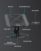 Adjustable 10-17.3" Laptop Stand for Desk with 360 Swivel Larger Base & Rotating Phone Holder, Aluminum Computer Stand for Laptops, Ergonomic Laptop Riser Fits MacBook, HP, Dell, All Laptops