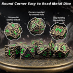 PJOY Metal Dice Set D&D for Dungeons and Dragons Green Metal Druid DND Dice with Case Meteorite Bronze 16mm 7PCS Role Playing Cool DND Gifts for Players DM Game Masters