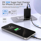 Phone 15 16 Charger, 30W Super Fast Charging, USB C Block Type C Cable Cord [ 6.6ft+10ft ] for iPhone iPhone 16,16 Plus,16 Pro,16 Pro Max, iPhone15, iPad Pro 12.9/11, Galaxy S24,S23,S22,S21-2Pack