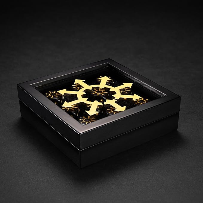D6 Dice Set – 10× Six-Sided Resin Dice with Themed Designs – 16mm Tabletop for Wargames, RPGs, MTG, and Board Games (B-Dice in Wooden Box, Chaos Dice Set)