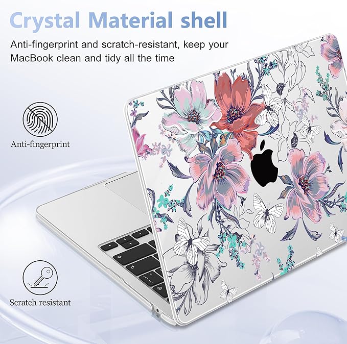 Case for MacBook Air 15 Inch 2025 2024 2023 Release M4 A3241 M3 A3114 M2 A2941, Hard Shell with Screen Protector & Keyboard Cover, Compatible with Touch ID, Floral C319