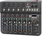 7 Channel mixer, DJ Mixer Board with Bluetooth and Usb, Audio Sound Card with Interface Recording and 48V Phantom Power, Sounds Mixer Board with FX Reverb Delay Effect for Streaming