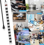 JUNNUJ Metal 12 Outlet Power Strip, Mountable Heavy Duty Power Strip, 1200J Surge Protector Wall Mount Screws Outlet with Switch, Gaming Desk Strips Wide Spaced 15A 125V 1875W, 10 FT 14AWG Power Cord