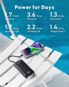 2 Packs Portable Chargers with Built in Cables, 2PCS Slim 10000mAh Travel Essentials Battery Pack 6 Outputs 3A Power Banks for iPhone Samsung Pixel LG Moto iPad