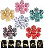 CiaraQ Polyhedral Dice Set, 6 Colors with 6 Decorative Pouches, 7 Pieces per Set, Fantasy RPG Gaming Dice/DND Dice/Role Playing Dice, Christmas Themed