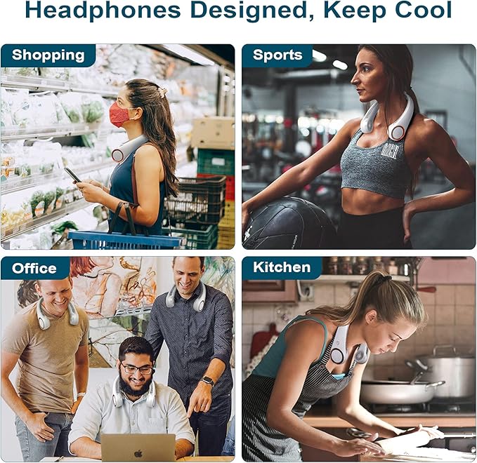 CIVPOWER Neck Fan: Portable Personal Neck Cooling Rechargeable Bladeless Fan - Hands Free 3 Speed 4000 mAh Battery USB Operated Wearable Headphone Design - for Men Women Outdoor Indoor (White)