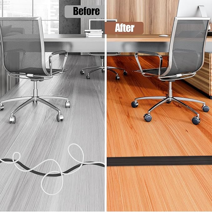 Floor Cord Cover Self Adhesive Cord Hider,3.3FT Cable Management, Extension Strip Protector for Wires, Prevent Cable Trips for Offices, Gyms, Exhibitions Cavity:0.3"(W) x 0.28"(H) Black Wood
