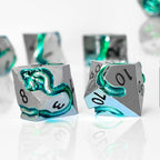 RULE DICE Metal DND Dice Set for Dungeons and Dragons - Polyhedral D&D Dice Set with Green Serpent Design - Balanced D&D Dice for RPGs, TTRPGs - Heavy Duty Zinc Alloy Construction 7 Dice Set