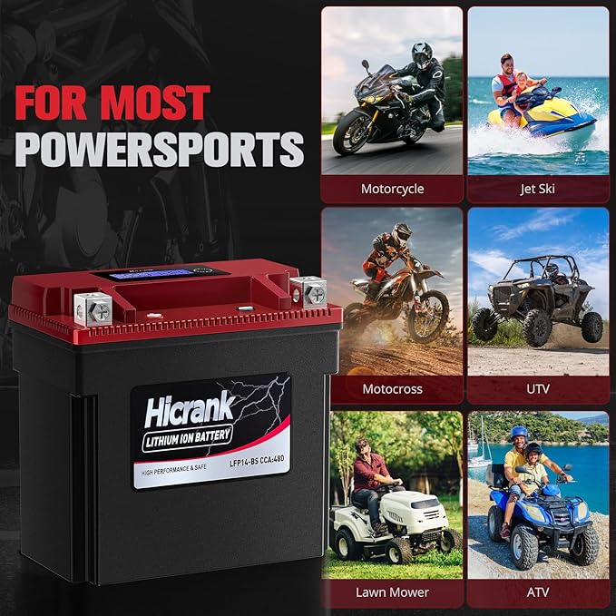 YTX14-BS, 400CCA, Lithium LiFePO4 Motorcycle Battery, Digital Readout,Fits for Kawasaki Ninja ZX-14R,Apirilia 850cc Scooter,Yamaha 660 cc ATV,Apex 1000cc Snowmobile,Honda Pioneer series UTV