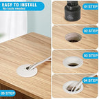 1-3/8" White Desk Grommet with Bi-Metal Hole Saw, JTemgle Plastic Cable Hole Cover Computer Table Cord Wire Organizer Caps, Desktop Cord Management for Home Office TV Stands Tabletops, 7 Pieces