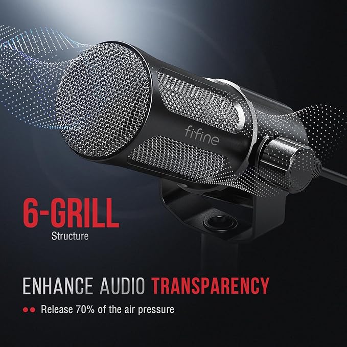 FIFINE XLR Dynamic Microphone, Studio Vocal Mic for Recording, All Metal XLR Podcast Microphone with Mid-Boost, Low-Cut Filter for Voice-Over, Compatible with Mixer/Audio Interface-AmpliTank TANK1