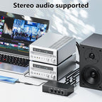 3.5mm Aux + RCA L/R Audio Splitter 1 in 4 Out, BolAAzuL 4-Way Stereo Audio Distributor Box 4-Channel Stereo RCA Splitter 1x4 for DVD Player, Game Console, Headphones, Speaker - w/Power